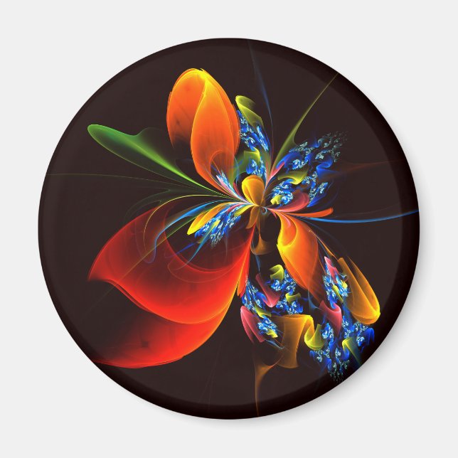 Blue Orange Floral Modern Abstract Art Pattern #03 Magnet (Front)