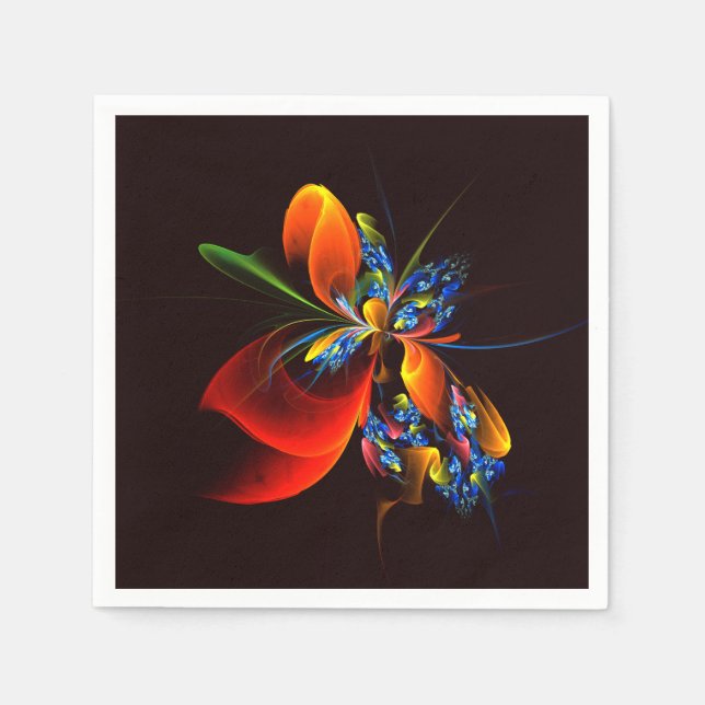 Blue Orange Floral Modern Abstract Art Pattern #03 Napkin (Front)
