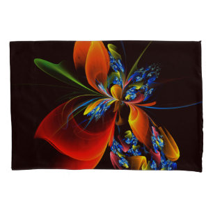 Blue Orange Floral Modern Abstract Art Pattern #03 Pillowcase
