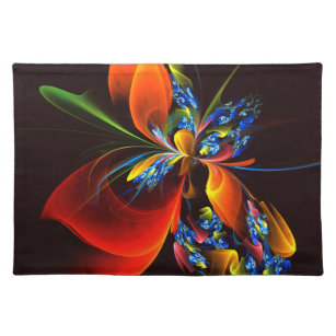 Blue Orange Floral Modern Abstract Art Pattern #03 Placemat