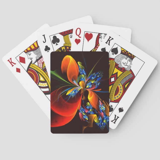Blue Orange Floral Modern Abstract Art Pattern #03 Playing Cards (Back)