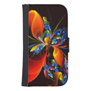 Blue Orange Floral Modern Abstract Art Pattern #03 Samsung S4 Wallet Case