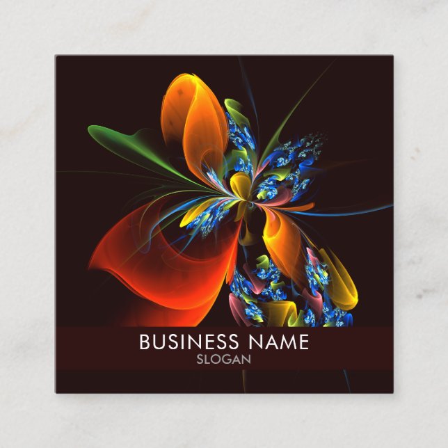 Blue Orange Floral Modern Abstract Art Pattern #03 Square Business Card (Front)