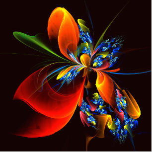 Blue Orange Floral Modern Abstract Art Pattern #03 Standing Photo Sculpture