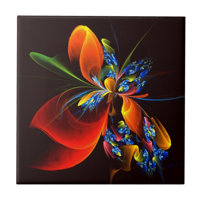 Blue Orange Floral Modern Abstract Art Pattern #03 Tile (Front)