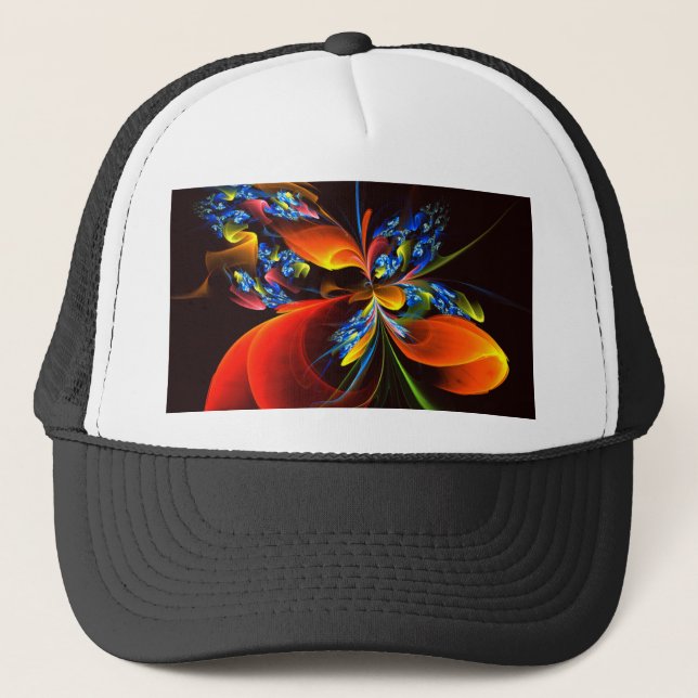 Blue Orange Floral Modern Abstract Art Pattern #03 Trucker Hat (Front)