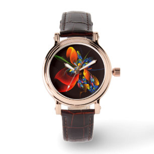 Blue Orange Floral Modern Abstract Art Pattern #03 Watch