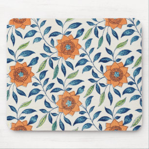 Blue & Orange Floral Pattern Mouse Mat