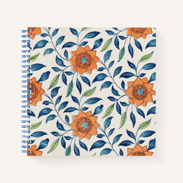 Blue & Orange Floral Pattern Notebook (Front)