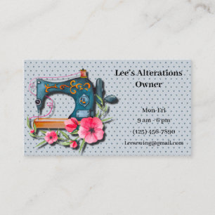 Blue Orange Floral Sewing Machine Knit Business Card