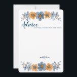 Blue & Orange Flower Wedding Advice Card Unlined<br><div class="desc">These custom printed wedding advice cards are perfect for bridal showers. They have rounded corners and feature a watercolor style floral illustration in softer muted shades of blue and orange, making them perfect for fall or autumn weddings and special events. The backs of these cards are a light blue with...</div>