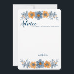 Blue & Orange Flower Wedding Advice Card Unlined<br><div class="desc">These custom printed wedding advice cards are perfect for bridal showers. They have rounded corners and feature a watercolor style floral illustration in softer muted shades of blue and orange, making them perfect for fall or autumn weddings and special events. The backs of these cards are a light blue with...</div>