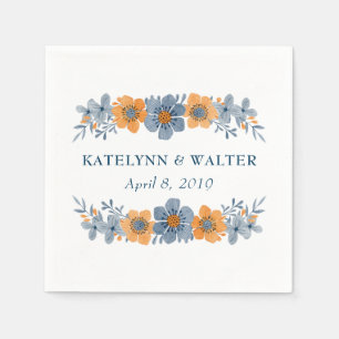 Blue & Orange Flower Wedding Custom Napkins