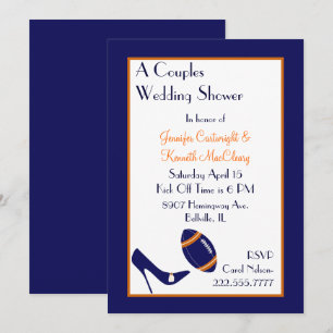 Blue & Orange Football Couples Wedding Shower Invitation