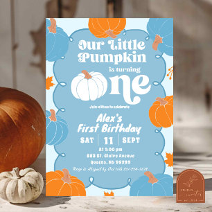 Blue Orange Fun Pumpkin First Birthday Invitation