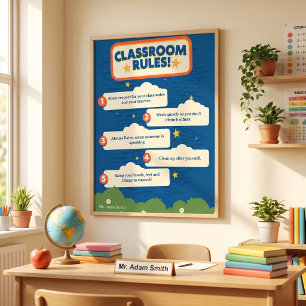 Blue Orange Funny Classroom Rules Customisable Poster