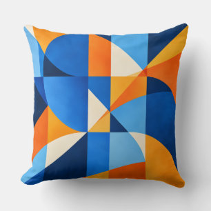 Blue Orange Geometric Abstract Cushion
