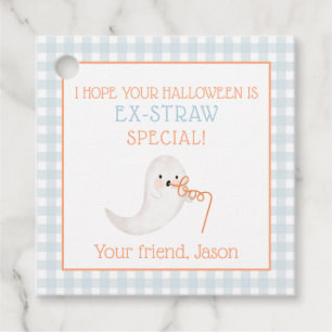 Blue Orange Ghost Ek-straw Halloween Straw Kids Favour Tags
