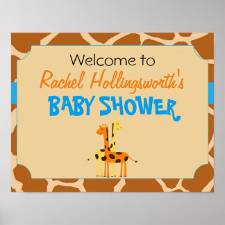 Blue & Orange Giraffe Baby Shower Welcome Poster