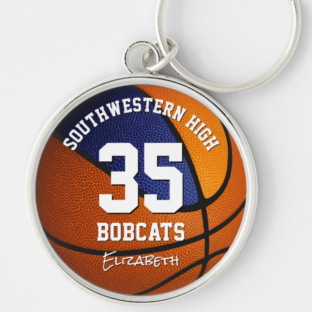 blue orange girl boy sports team name basketball key ring (Front)