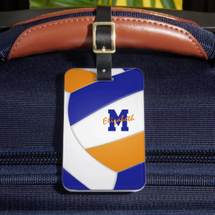 blue orange girls boys team colours volleyball luggage tag