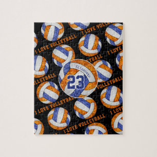 blue orange girls I love volleyball personalised Jigsaw Puzzle