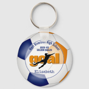 blue orange girls soccer goal team spirit sports key ring