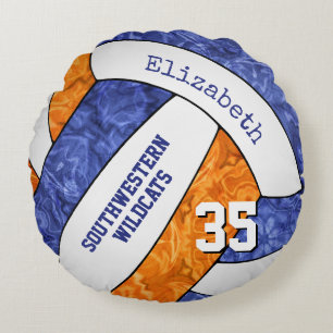 blue orange girls volleyball team colours gifts round cushion