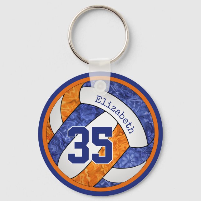 blue orange girls volleyball team custom gifts key ring (Front)
