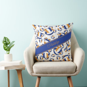 blue orange girly volleyballs w net accent pattern cushion