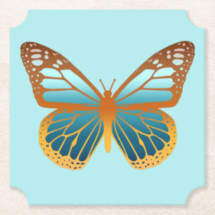 Blue & Orange Gradient Butterfly Paper Coaster