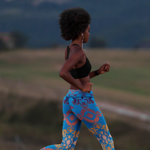 Blue Orange Gradient Damask Leggings