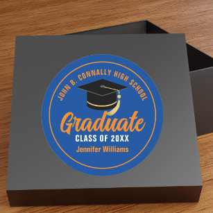 Blue Orange Graduate Custom 2024 Graduation Party Classic Round Sticker
