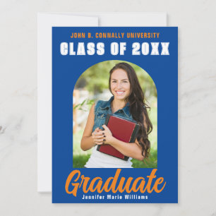 Blue Orange Graduate Photo Modern Bold Graduation Announcement