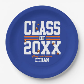 Blue|Orange Graduating Class Year Paper Plate