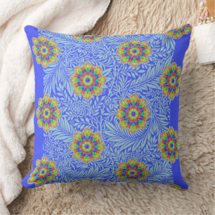 Blue Orange Green Flower Mandala Reversible Boho Cushion