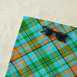 Blue Orange Green Plaid Tartan Design Beach Towel