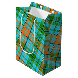 Blue Orange Green Plaid Tartan Design Medium Gift Bag