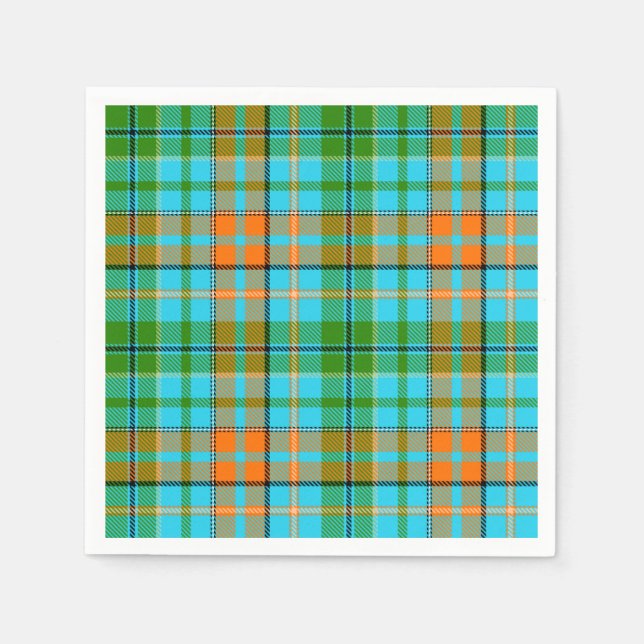 Blue Orange Green Plaid Tartan Design  Napkin (Front)
