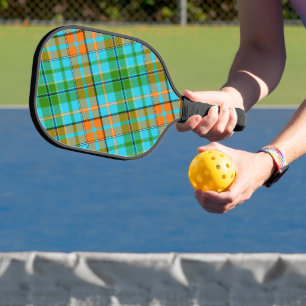 Blue Orange Green Plaid Tartan Design Pickleball Paddle