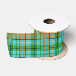 Blue Orange Green Plaid Tartan Design Satin Ribbon