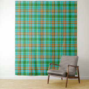 Blue Orange Green Plaid Tartan Design Tapestry