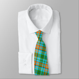 Blue Orange Green Plaid Tartan Design Tie