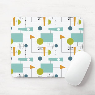Blue Orange Green Shapes Lines Mid-Century Pattern Mouse Mat