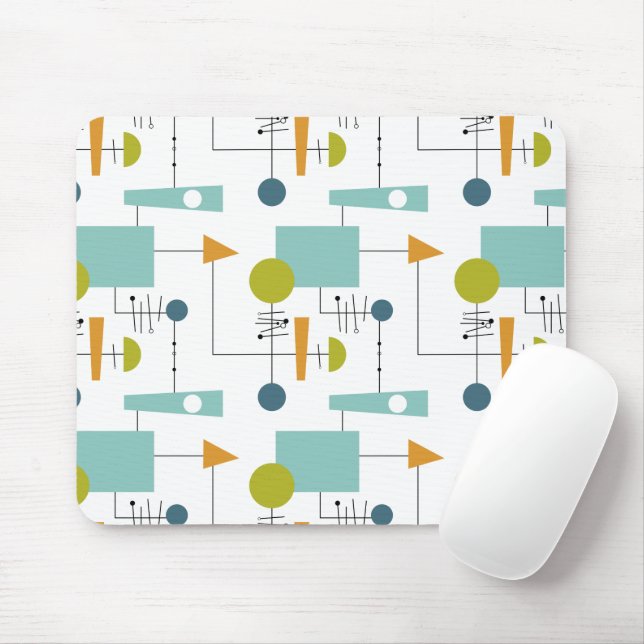 Blue Orange Green Shapes Lines Mid-Century Pattern Mouse Mat (With Mouse)