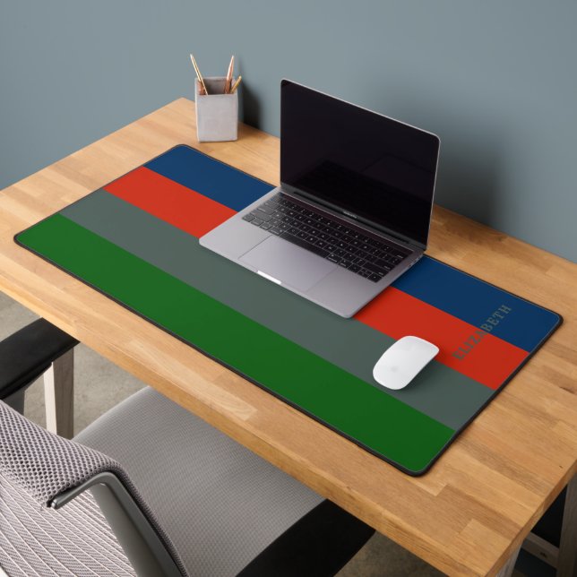 Blue Orange Green Stripes Pattern Personalised Desk Mat (Office 2)