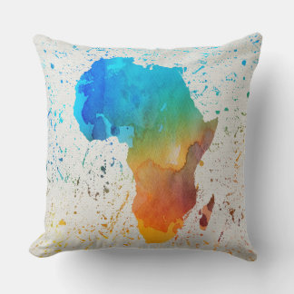 Blue, Orange & Green Watercolor Africa Cushion