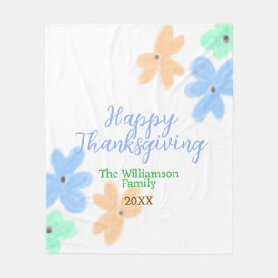 Blue orange green watercolor flower winterThanks Fleece Blanket