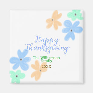 Blue orange green watercolor flower winterThanks Magnet