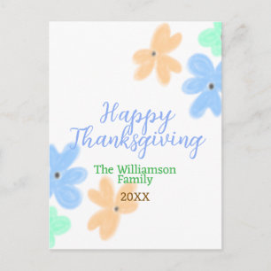 Blue orange green watercolor flower winterThanks Postcard